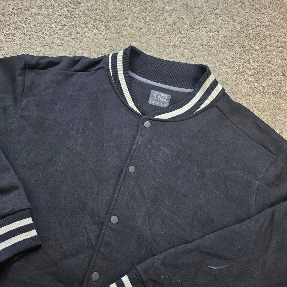 New Era Varsity Jacket Mens 3XL Black Cotton Blend Snap Front Collegiate Bomber
